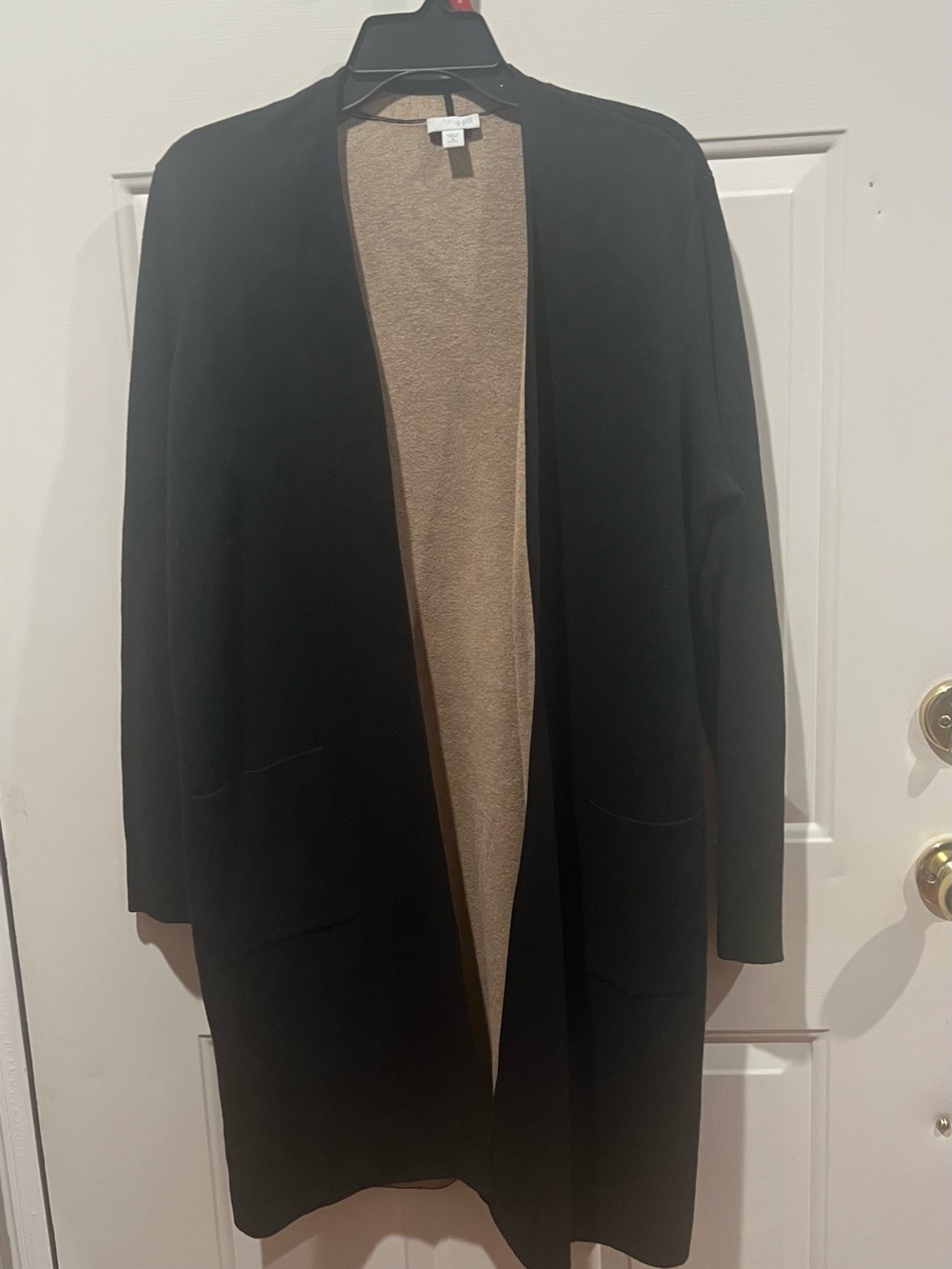 J. Jill Black Open-Front Cardigan with Tan Lining